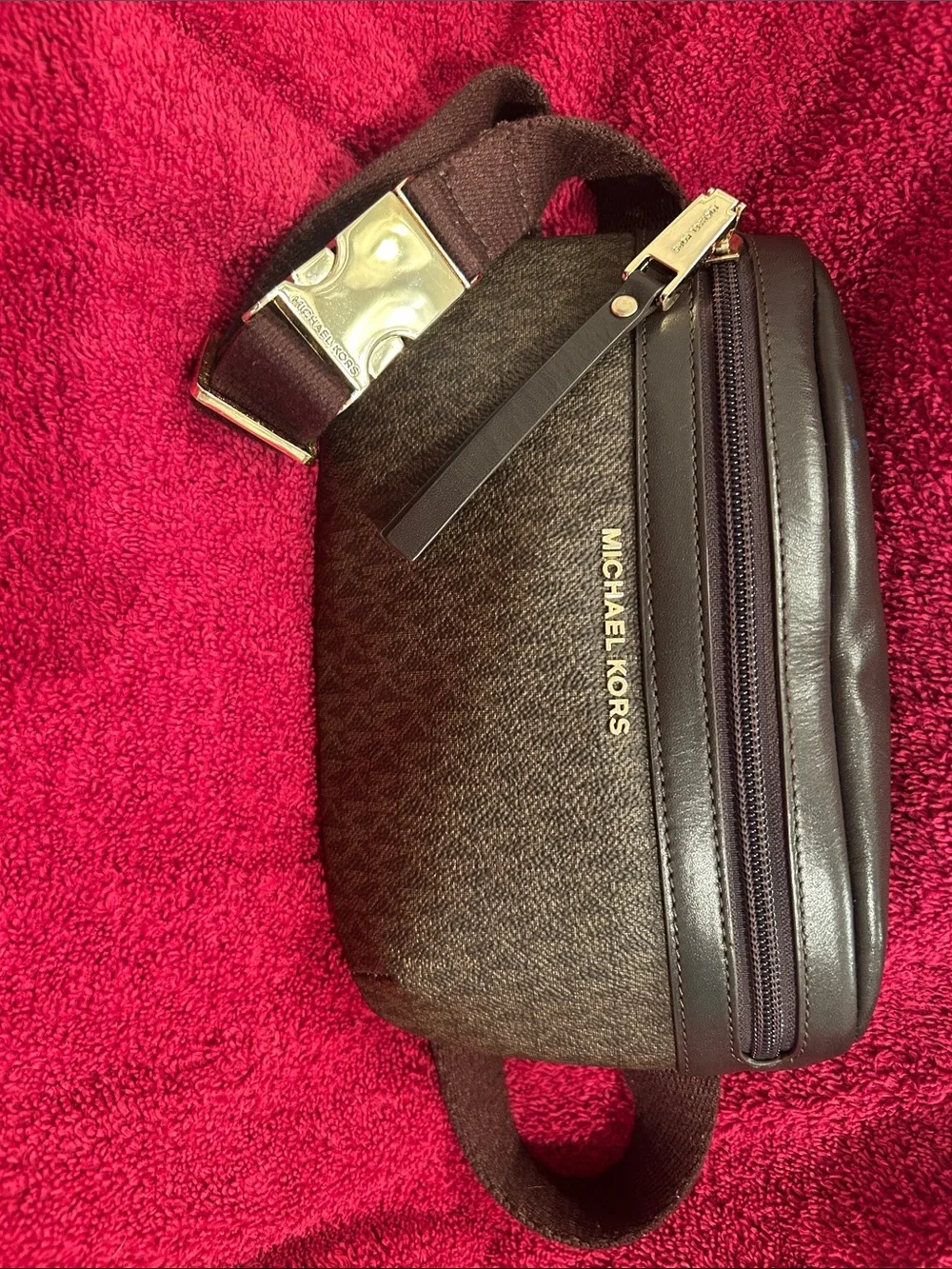 Michael Kors Brown Signature Mini Belt Bag with Gold Hardware